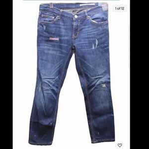 Zara Woman Denim Jeans Medium Rise Relaxed Fit Distress 31  Blue